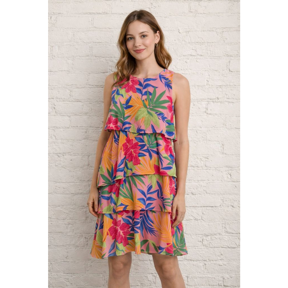 Women's Jessica Howard Pink Floral Tiered Sleeveless Dress sm